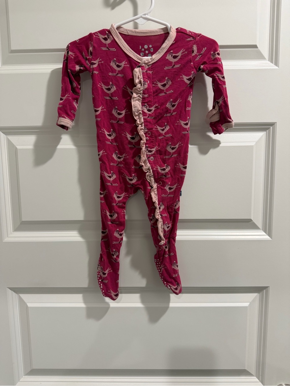 Kickee Pants Rose Pink Bird Ruffle-Trim Footed One-Piece